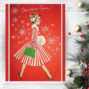 Christmas Again 1950s Fashion Lady Custom Holiday Card
