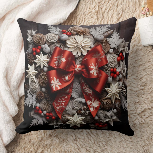 Christmas AI Ribbons Poinsettia Decorations Cushion (Blanket)