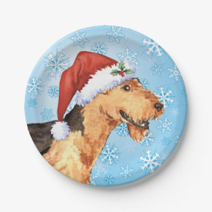 Christmas Airedale Paper Plate