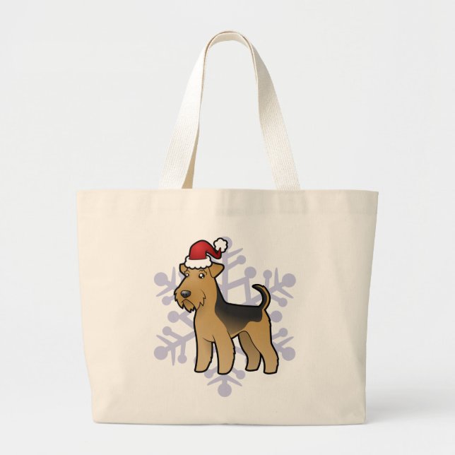 Christmas Airedale Terrier / Welsh Terrier Large Tote Bag (Front)
