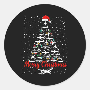 Christmas Airplanes Tree Lots Merry Christmas Men  Classic Round Sticker