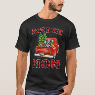 Christmas Akita Mum Hat Santa Truck Tree Plaid Dog T-Shirt