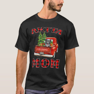 Christmas Akita Mum Hat Santa Truck Tree Plaid Dog T-Shirt
