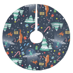 christmas alien abduction bigfoot yeti sasquatch brushed polyester tree skirt