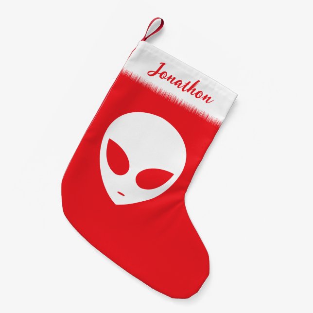 Christmas Alien Personalised Small Christmas Stocking (Front (Hanging))