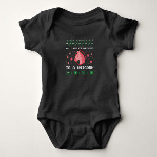 Christmas - All I Want Is A Unicorn Baby Bodysuit