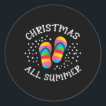 Christmas All Summer Santa Beach Flip Flops Summer Classic Round Sticker<br><div class="desc">Christmas All Summer Santa Beach Flip Flops Summer Vacation</div>