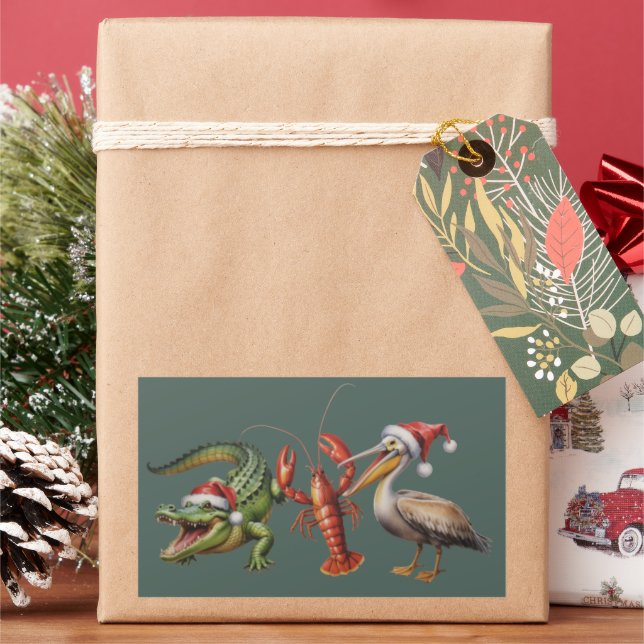 Christmas Alligator Pelican Crawfish Goose Animal Rectangular Sticker (Holiday)