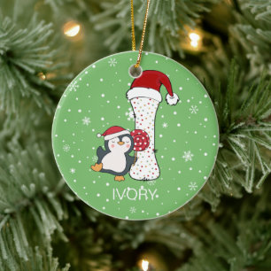 Christmas Alphabet I Santa Hat Penguin Snowflake Ceramic Tree Decoration