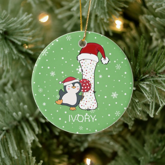 Christmas Alphabet I Santa Hat Penguin Snowflake Ceramic Tree Decoration (Tree)