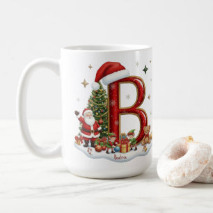 Christmas Alphabet Initial B with Santa Elves Coffee Mug