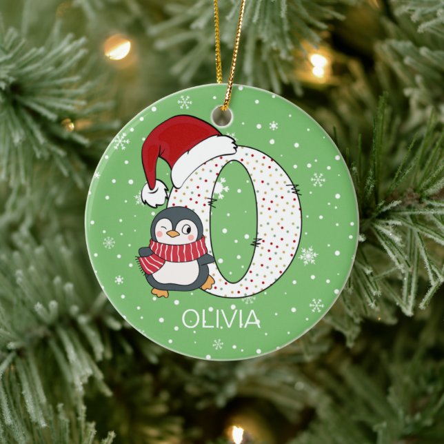 Christmas Alphabet O Santa Hat Penguin Snowflake Ceramic Tree Decoration (Tree)