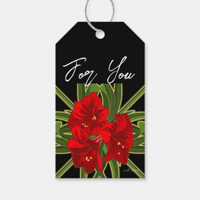 Christmas Amaryllis Garden Vibrant  Gift Tags (Front)