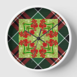 Christmas Amaryllis Plaid Coaster Clock