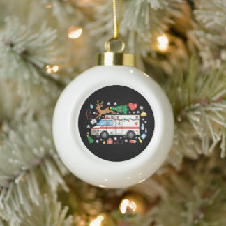 Christmas Ambulance EMT Reindeer Stethoscope Xmas Ceramic Ball Christmas Ornament