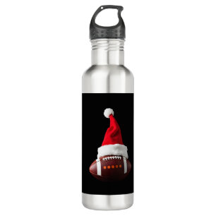 Christmas American Football Ball Santa Hat (1) 710 Ml Water Bottle