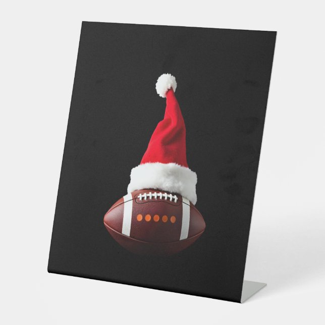 Christmas American Football Ball Santa Hat (1) Pedestal Sign (Front)