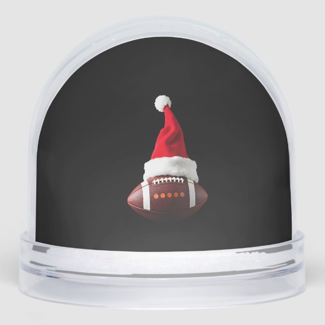 Christmas American Football Ball Santa Hat (1) Snowglobe (Front)