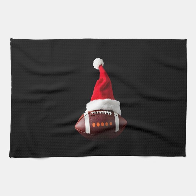 Christmas American Football Ball Santa Hat (1) Tea Towel (Horizontal)