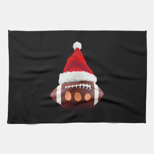 Christmas American Football Ball Santa Hat (2) Tea Towel (Horizontal)