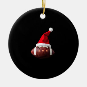 Christmas American Football Ball Santa Hat (3) Ceramic Tree Decoration