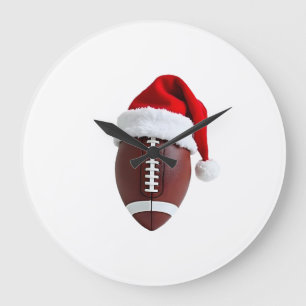 Christmas American Football Ball Santa Hat (3) Large Clock