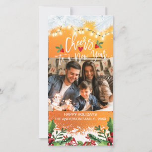 Christmas and Cheers to a New Year Greeting Photo Holiday Card