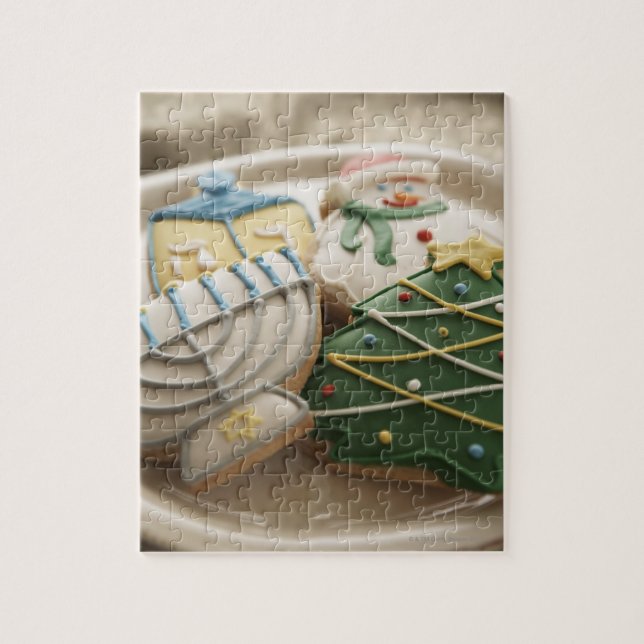 Christmas and Hanukkah cookies on plate, Jigsaw Puzzle (Vertical)