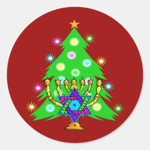 Christmas and Hanukkah Together Classic Round Sticker