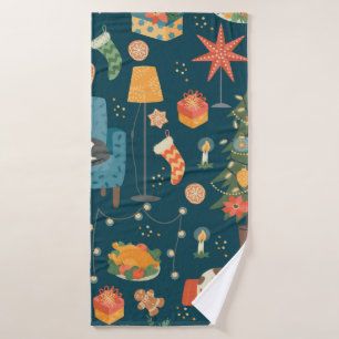 Christmas and Happy New Year seamless pattern. Swe Bath Towel