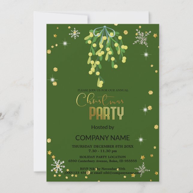 Christmas and Mistletoe green, snowflake diamonds  Invitation (Front)