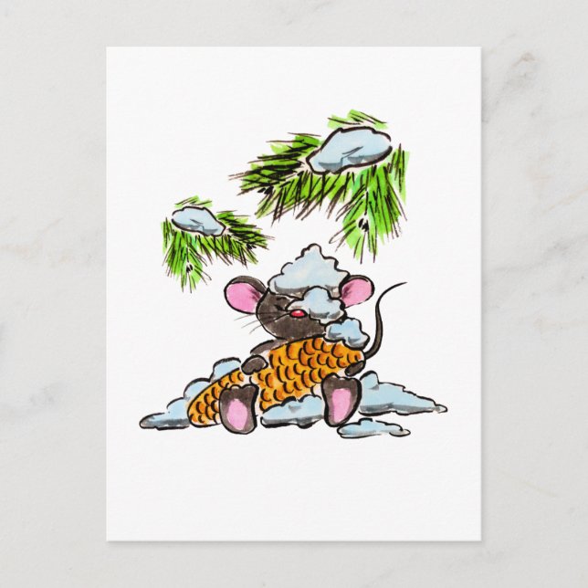 Christmas and New Year mouse with a cone Postcard (Front)