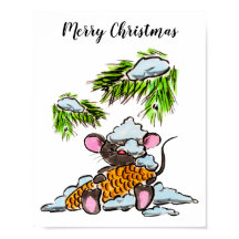Christmas and New Year mouse with a cone