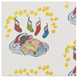 Christmas and New Year mouse with stockings Fabric