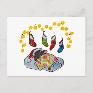 Christmas and New Year mouse with stockings Postcard