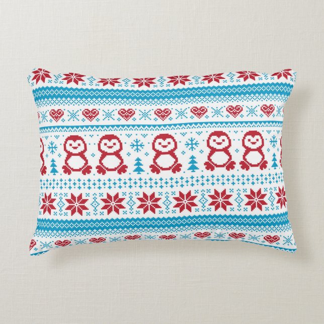 Christmas and Winter knitted pattern Decorative Cushion (Front)