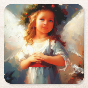 Christmas Angel 1 Square Paper Coaster