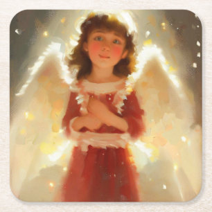 Christmas Angel 4 Square Paper Coaster