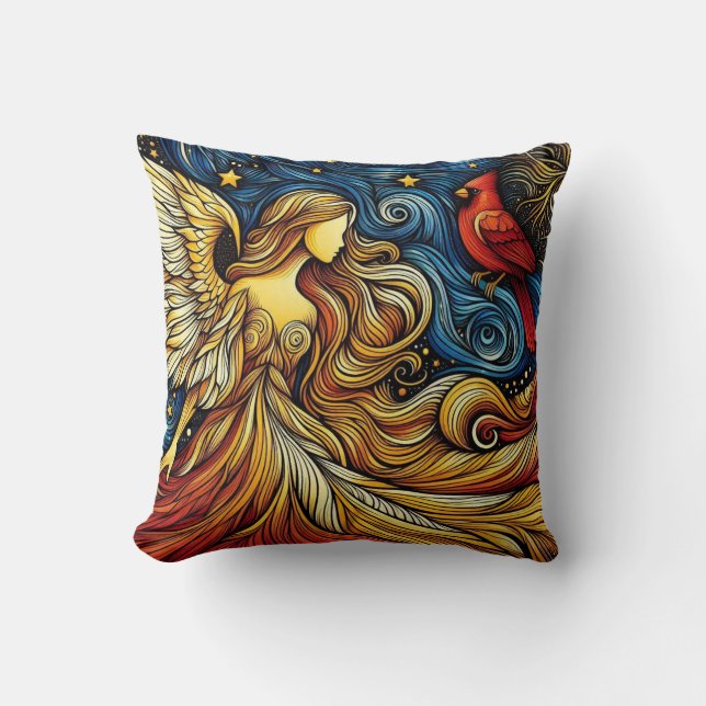 Christmas Angel and Cardinal Cushion (Front)