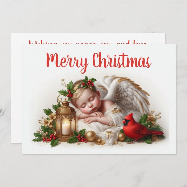 Christmas angel and cardinal holiday card (Front/Back)