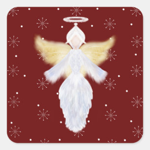 Christmas Angel and Snowflakes Square Sticker