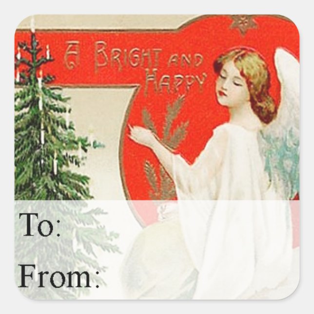 Christmas Angel and Tree Vintage Gift Tag (Front)