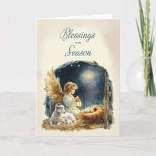 Christmas Angel at Manger Blessings of the Season Card