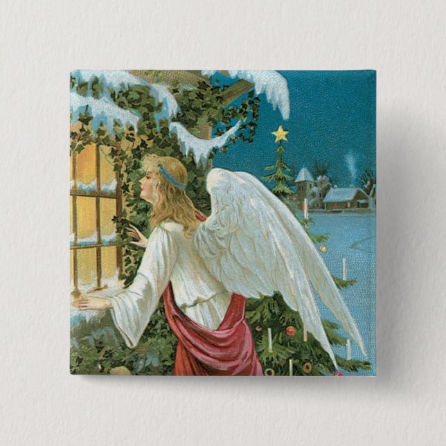 Christmas Angel at the Window 15 Cm Square Badge (Front)