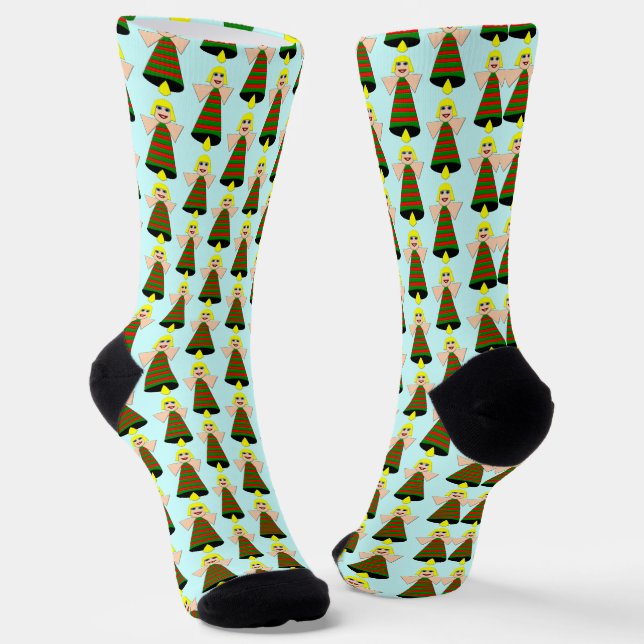 Christmas Angel Bell Patterned Socks (Angled)