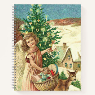 Christmas angel bringing toys notebook