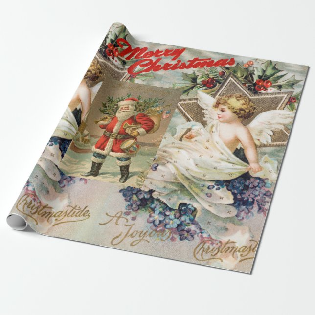 CHRISTMAS ANGEL COLLAGE Wrapping Paper (Unrolled)