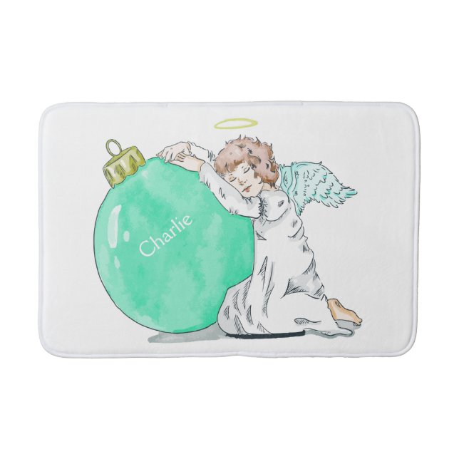 Christmas Angel custom name bath mats (Front)