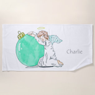 Christmas Angel custom name beach towel