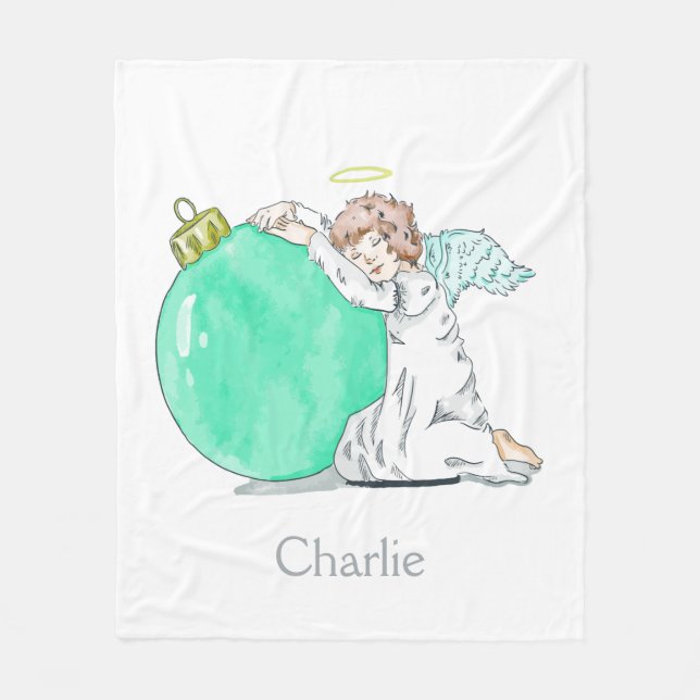 Christmas Angel custom name fleece blankets (Front)